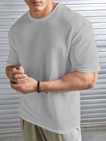 Emerce - Oversized Waffle Knit Tee For Men - GREY